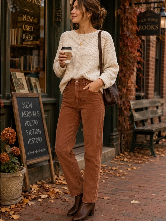 American Eagle Outfitters Denim - American Eagle Mom Straight Corduroy Pants 10 Long Brown Stretch High Rise